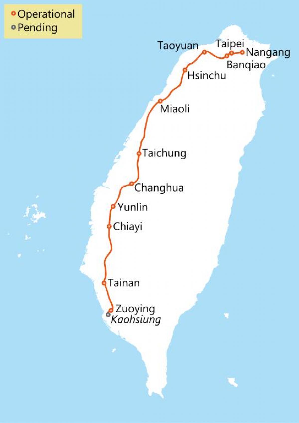 Taiwan high speed rail trasę na mapie