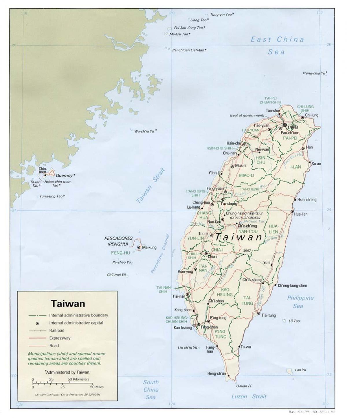 Tajwan mapa z geografii