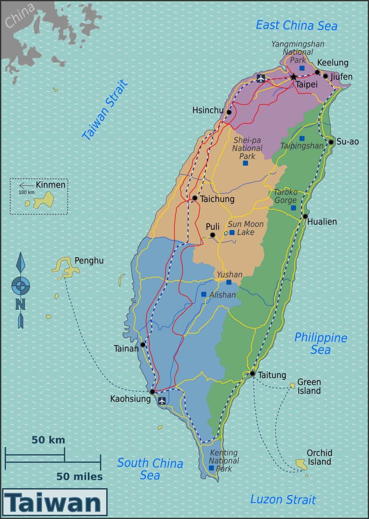Mapa Tajwanu porty