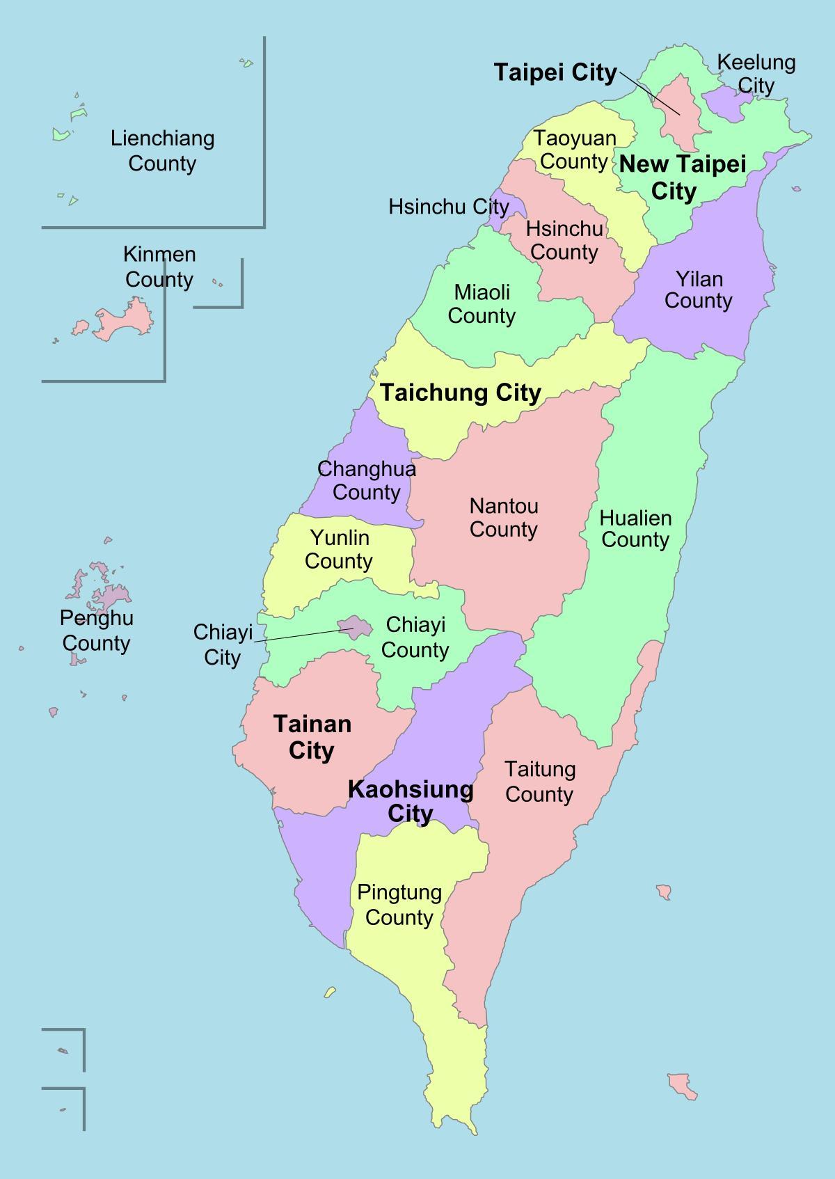 Mapa Tajwanu powiat 