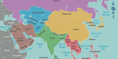 Mapa Tajwanu i pobliskich krajach